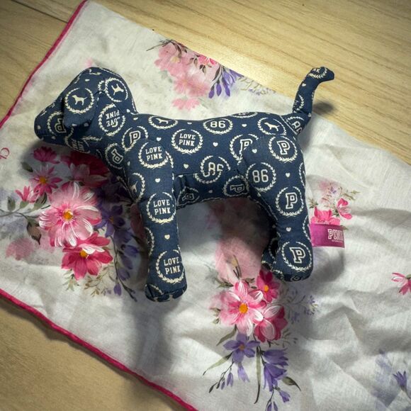 Vintage Victoria's Secret PINK Navy Bandana Print Stuffed Dog Plush - Picture 5 of 6